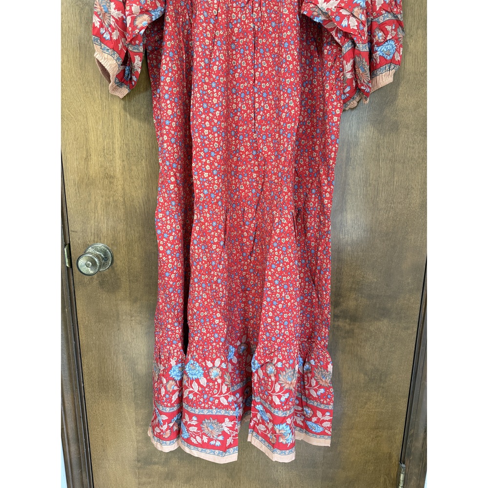 Red Floral Long Sleeve Button Front Maxi Dress 2XL - Picture 7 of 12